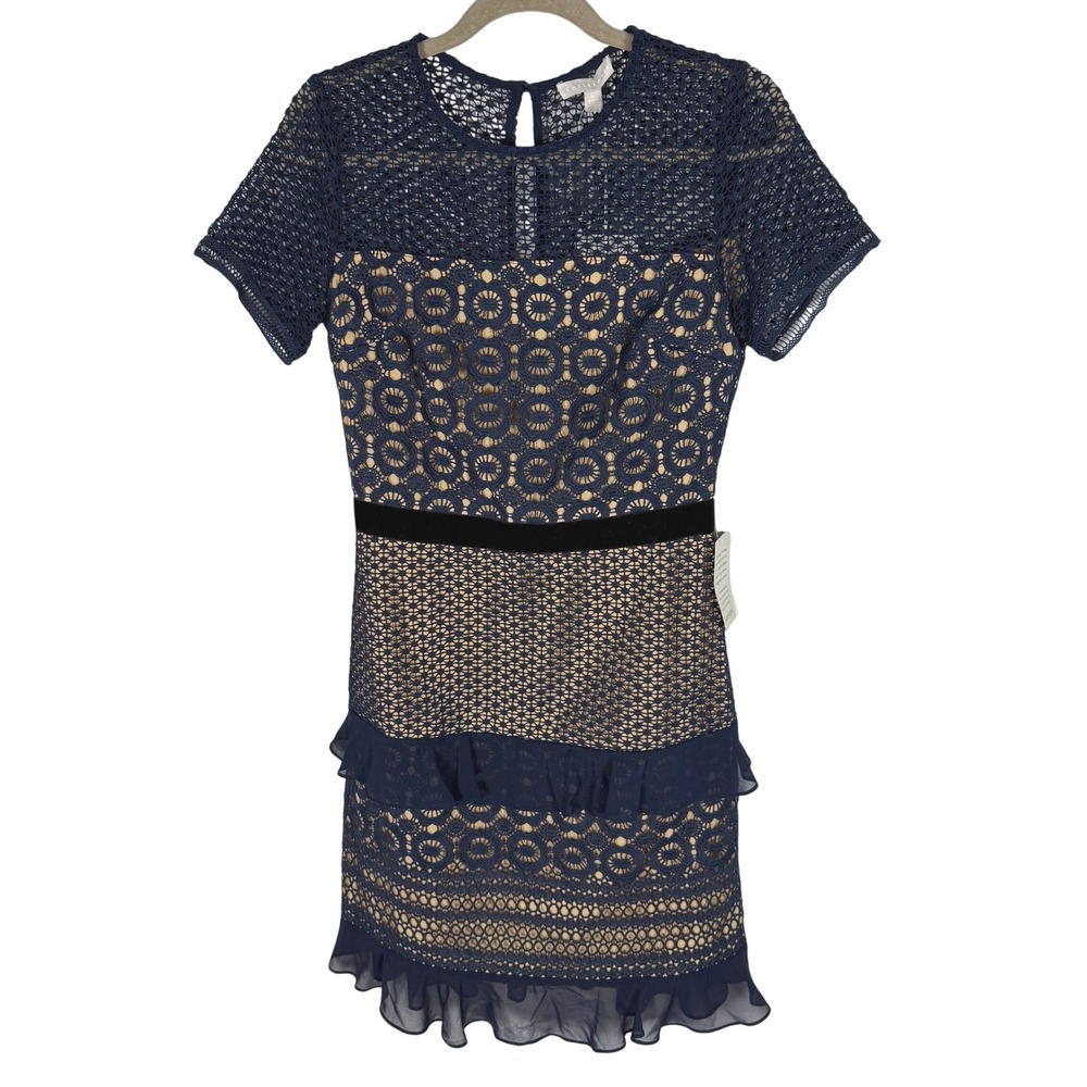 NWT Chelsea28 Navy Sapphire Lace Mini Dress S Wedding Guest Holiday Party